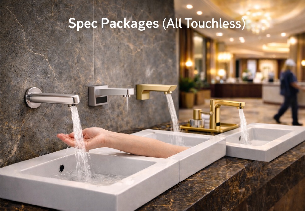 Touchless faucet spec packages for coordinated commercial restroom projects